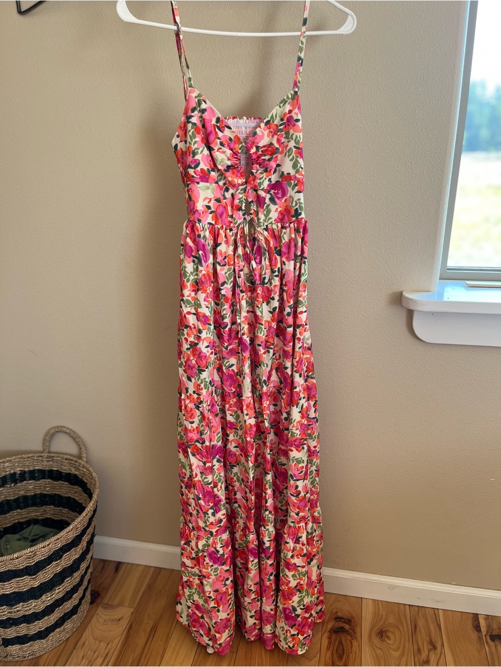 Floral Pink Spaghetti-Strap Maxi Dress